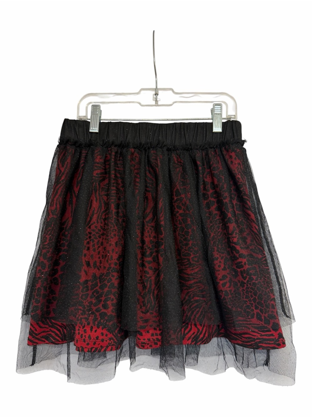 Amywear Girls XL Black Red Animal Print Layered Tulle Party Skirt